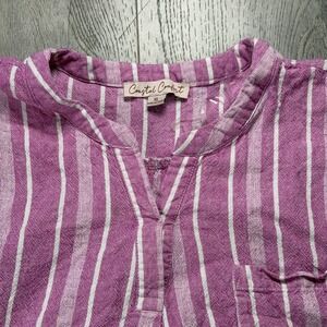 Coastal Comfort Shirt Womens XL Purple Striped Linen Rayon V Neck Tunic Blouse